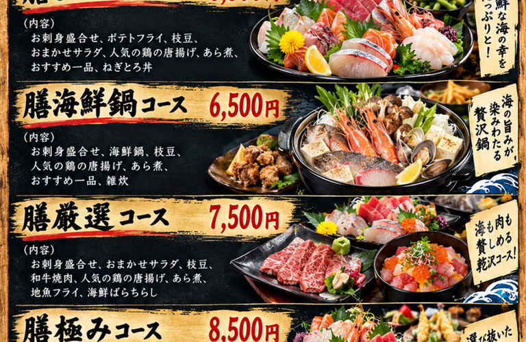 一年の締めくくりは、海の幸を囲むあたたかな忘年会。海鮮食堂 膳で、心もお腹も満たされるひとときを。